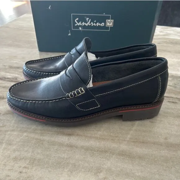 NIB Sandrino by Sandro Moscoloni Penny Loafers, Blue Leather, Men's Size 11D