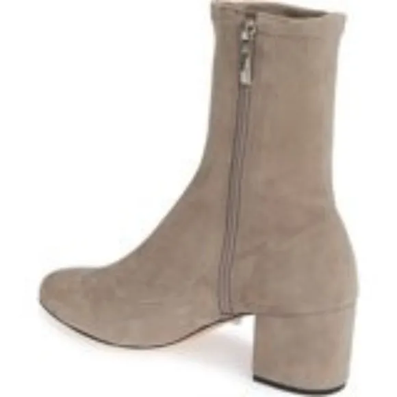 NIB SCHUTZ WOMENS MID CALF BEIGE LUPE STRETCH LEATHER BOOTS IN BRUSH TAN…