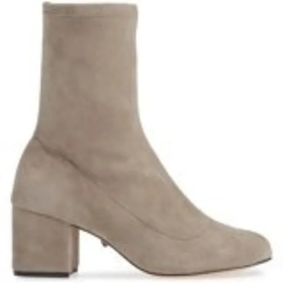 NIB SCHUTZ WOMENS MID CALF BEIGE LUPE STRETCH LEATHER BOOTS IN BRUSH TAN…