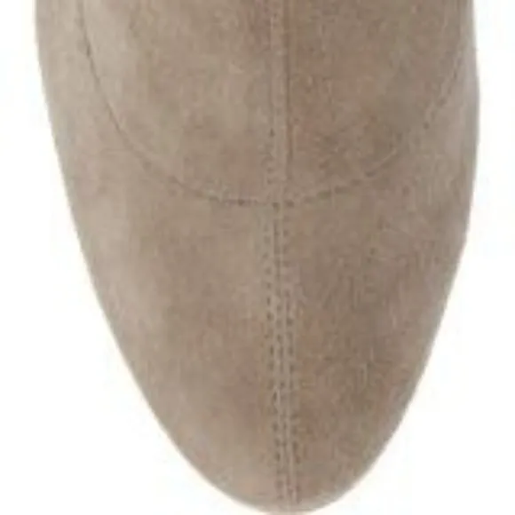 NIB SCHUTZ WOMENS MID CALF BEIGE LUPE STRETCH LEATHER BOOTS IN BRUSH TAN…
