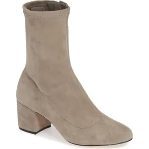 NIB SCHUTZ WOMENS MID CALF BEIGE LUPE STRETCH LEATHER BOOTS IN BRUSH TAN…