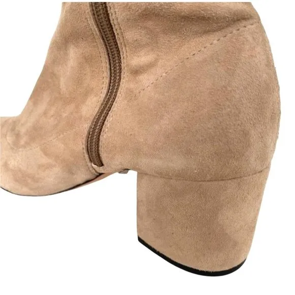 NIB SCHUTZ WOMENS MID CALF BEIGE LUPE STRETCH LEATHER BOOTS IN BRUSH TAN…