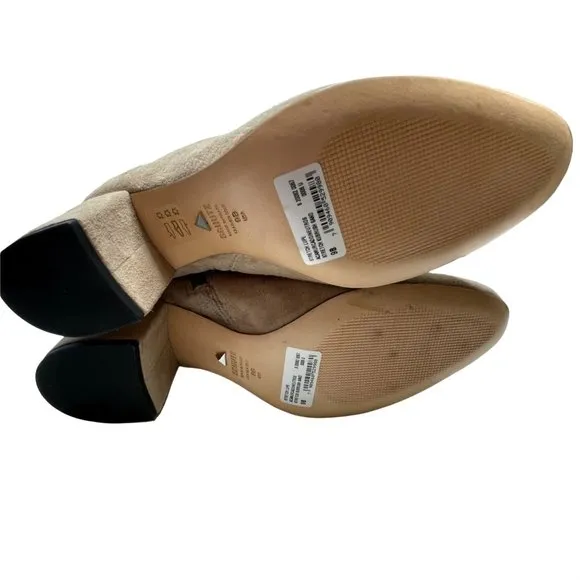 NIB SCHUTZ WOMENS MID CALF BEIGE LUPE STRETCH LEATHER BOOTS IN BRUSH TAN…
