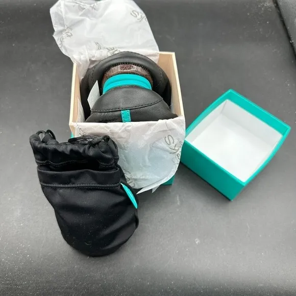 NIB Tieks Sz 8 Shoes Matte Black Ballet Flats Foldable w/ Box Tote Storage Bag