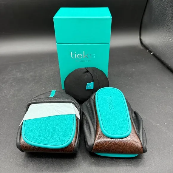 NIB Tieks Sz 8 Shoes Matte Black Ballet Flats Foldable w/ Box Tote Storage Bag