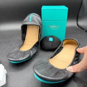 NIB Tieks Sz 8 Shoes Matte Black Ballet Flats Foldable w/ Box Tote Storage Bag