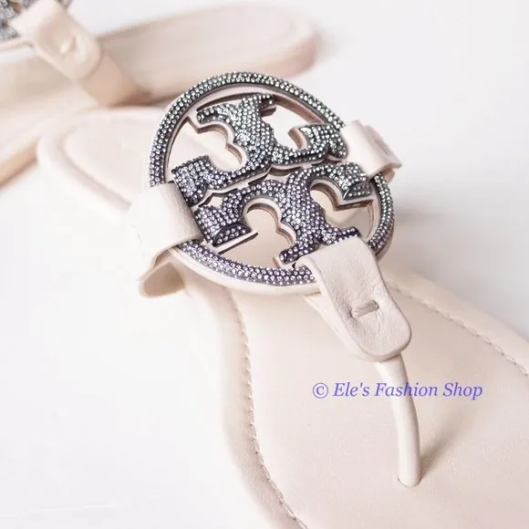 NIB Tory Burch Crystal Embellished Miller Pave Sandal Cream US 7 8 8.5 9 9.5 10