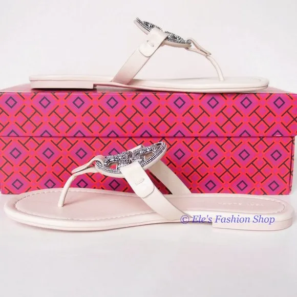 NIB Tory Burch Crystal Embellished Miller Pave Sandal Cream US 7 8 8.5 9 9.5 10