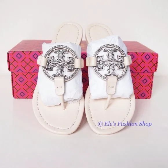 NIB Tory Burch Crystal Embellished Miller Pave Sandal Cream US 7 8 8.5 9 9.5 10
