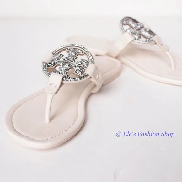 NIB Tory Burch Crystal Embellished Miller Pave Sandal Cream US 7 8 8.5 9 9.5 10