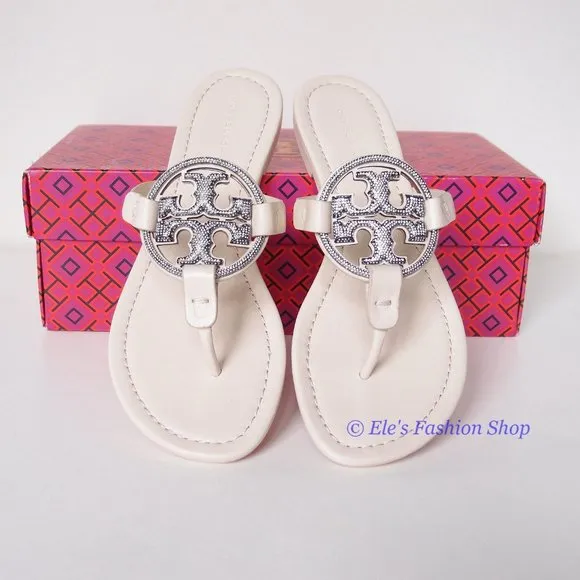 NIB Tory Burch Crystal Embellished Miller Pave Sandal Cream US 7 8 8.5 9 9.5 10