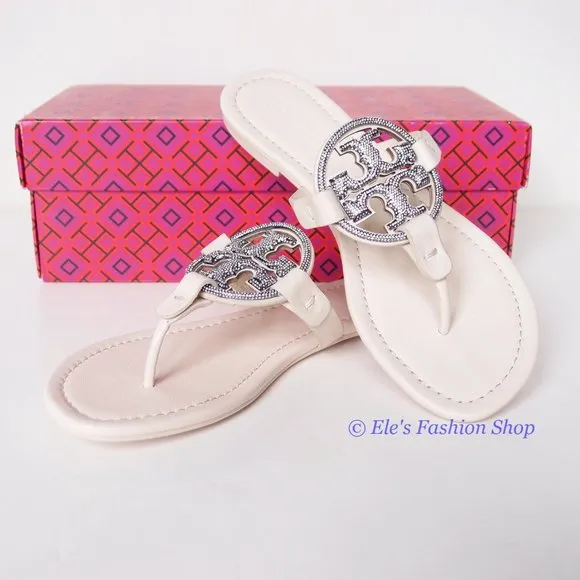 NIB Tory Burch Crystal Embellished Miller Pave Sandal Cream US 7 8 8.5 9 9.5 10