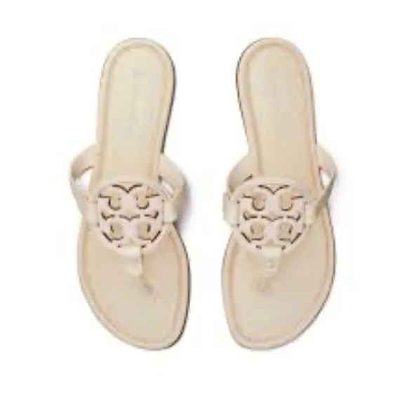 NIB Tory Burch Metal Miller leather NEW CREAM / SEASHELL PINK Sandals  - 9