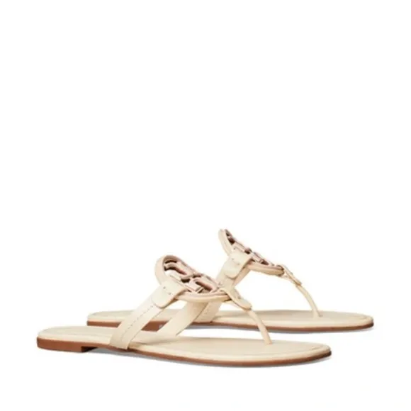 NIB Tory Burch Metal Miller leather NEW CREAM / SEASHELL PINK Sandals  - 9