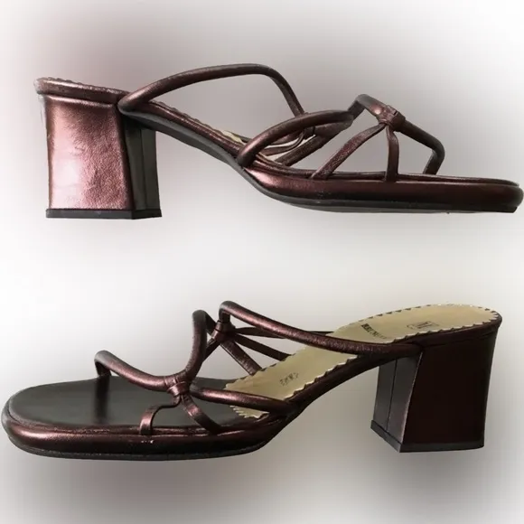 NIB Vintage 90s Bruno Magli Bronze Brown Block Heel Sandals | Copper Heels