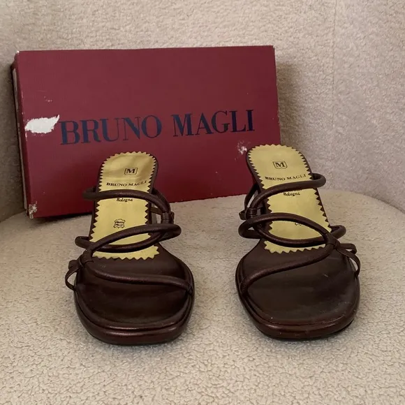 NIB Vintage 90s Bruno Magli Bronze Brown Block Heel Sandals | Copper Heels