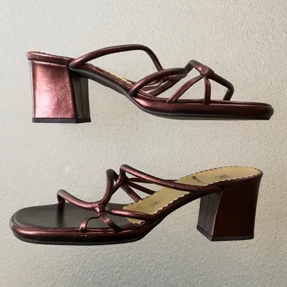NIB Vintage 90s Bruno Magli Bronze Brown Block Heel Sandals | Copper Heels