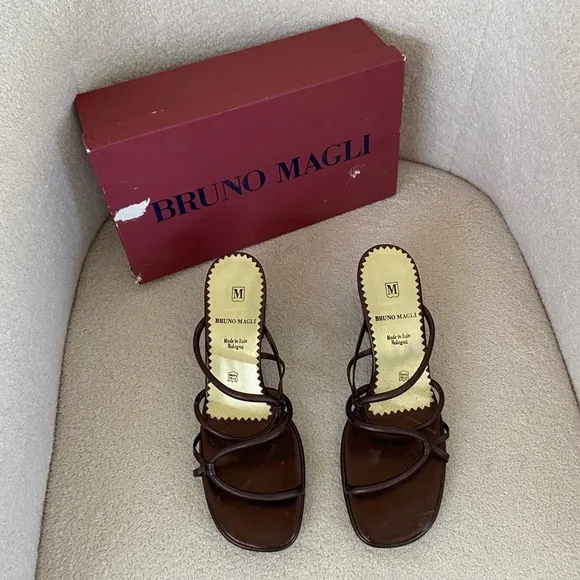 NIB Vintage 90s Bruno Magli Bronze Brown Block Heel Sandals | Copper Heels