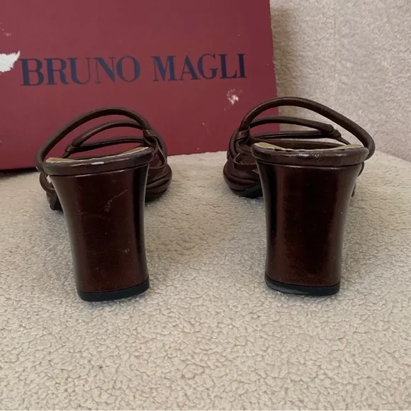 NIB Vintage 90s Bruno Magli Bronze Brown Block Heel Sandals | Copper Heels