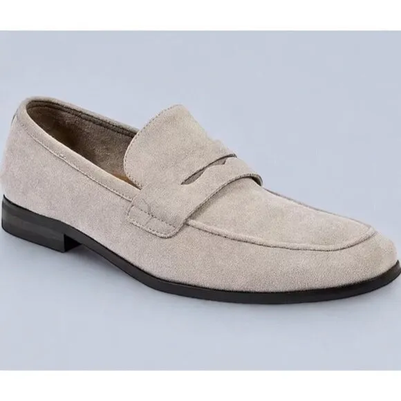 Nick Graham Mens Altred Beige Suede Chisel Toe Penny Loafers NEW 8.5
