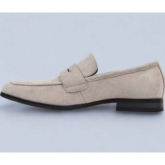 Nick Graham Mens Altred Beige Suede Chisel Toe Penny Loafers NEW 8.5