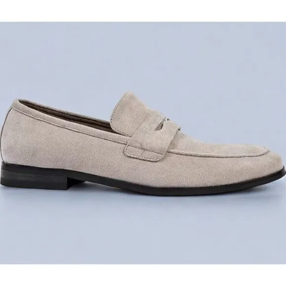 Nick Graham Mens Altred Beige Suede Chisel Toe Penny Loafers NEW 8.5