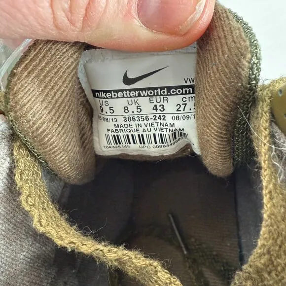 Nike Acg Takos Hiking Shoes Men's 9.5 Army Green Brown Leather Lace-Up Mid Top