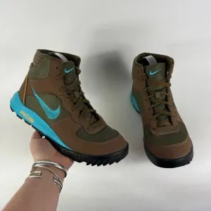Nike Acg Takos Hiking Shoes Men's 9.5 Army Green Brown Leather Lace-Up Mid Top