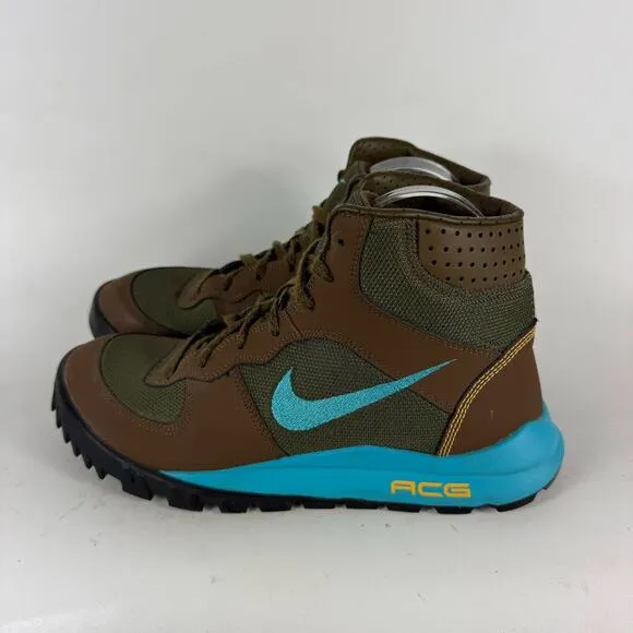 Nike Acg Takos Hiking Shoes Men's 9.5 Army Green Brown Leather Lace-Up Mid Top
