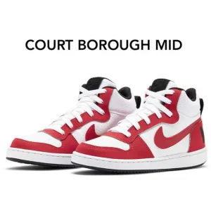 Nike Kids Court Borough Mid Top GS Shoes Sneakers Red White