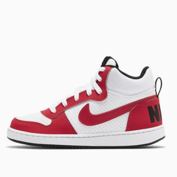 Nike Kids Court Borough Mid Top GS Shoes Sneakers Red White