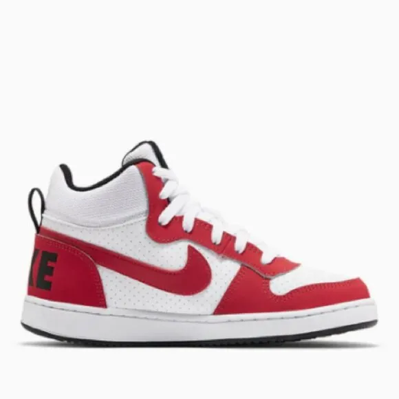 Nike Kids Court Borough Mid Top GS Shoes Sneakers Red White