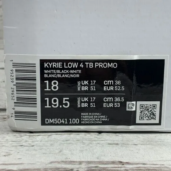 Nike Kyrie 4 TB Promo White Black DM5041-100 Basketball‎ MEN'S [US SIZE 18] NIB