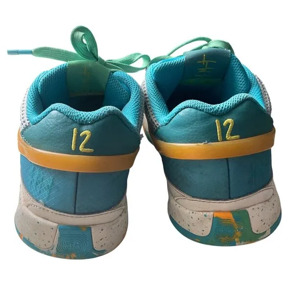 Nike Zoom Basketball Sneakers Size 12 Teal/Yellow/White Mesh &amp; Leather Low-Top S