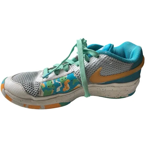 Nike Zoom Basketball Sneakers Size 12 Teal/Yellow/White Mesh &amp; Leather Low-Top S