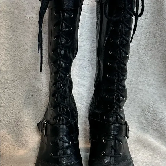 Nine West Black Lace Up Boots with Chunky Heel women size 10M EUC