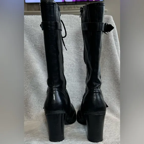 Nine West Black Lace Up Boots with Chunky Heel women size 10M EUC