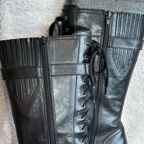Nine West Black Lace Up Boots with Chunky Heel women size 10M EUC
