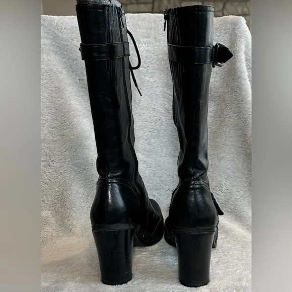 Nine West Black Lace Up Boots with Chunky Heel women size 10M EUC