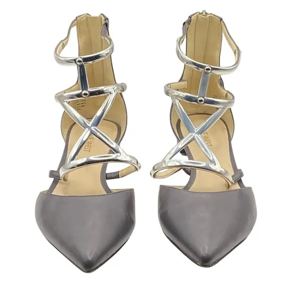Nine West Gray Beley Strappy Pointy Toe Dress Flats Women’s Size 10.5M