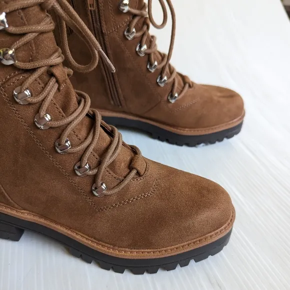 NINE WEST Ivona brown lace-up chunky combat boots