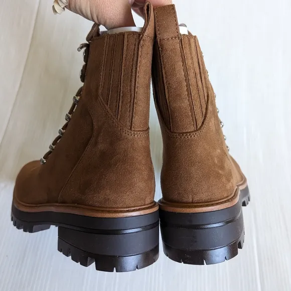 NINE WEST Ivona brown lace-up chunky combat boots