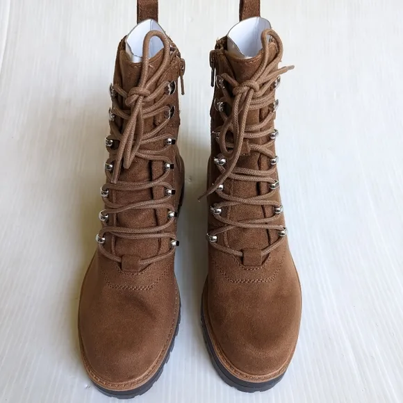 NINE WEST Ivona brown lace-up chunky combat boots