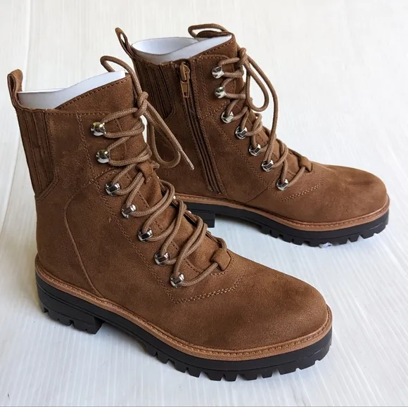 NINE WEST Ivona brown lace-up chunky combat boots