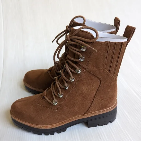 NINE WEST Ivona brown lace-up chunky combat boots