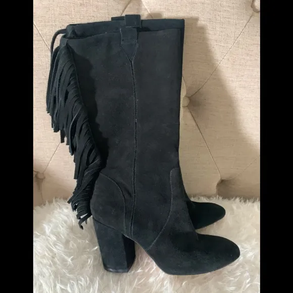 Nine West Suede Fringe Black Boots