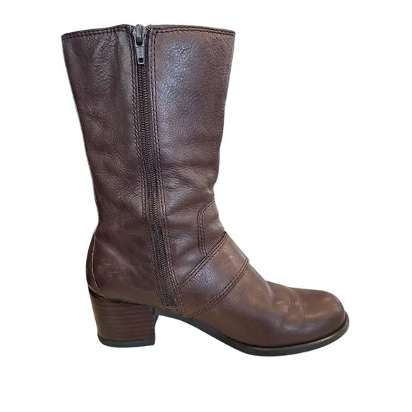 Nine West Women's Brown Leather mid calf High Zip Up Boots Size 6M