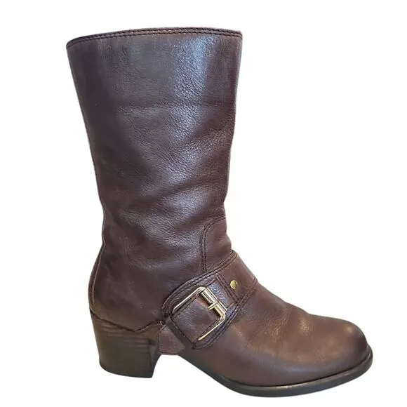Nine West Women's Brown Leather mid calf High Zip Up Boots Size 6M