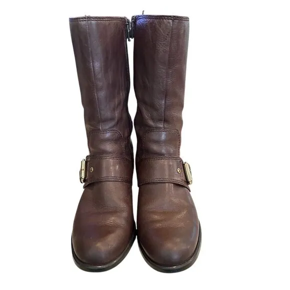 Nine West Women's Brown Leather mid calf High Zip Up Boots Size 6M