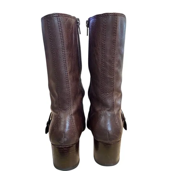 Nine West Women's Brown Leather mid calf High Zip Up Boots Size 6M